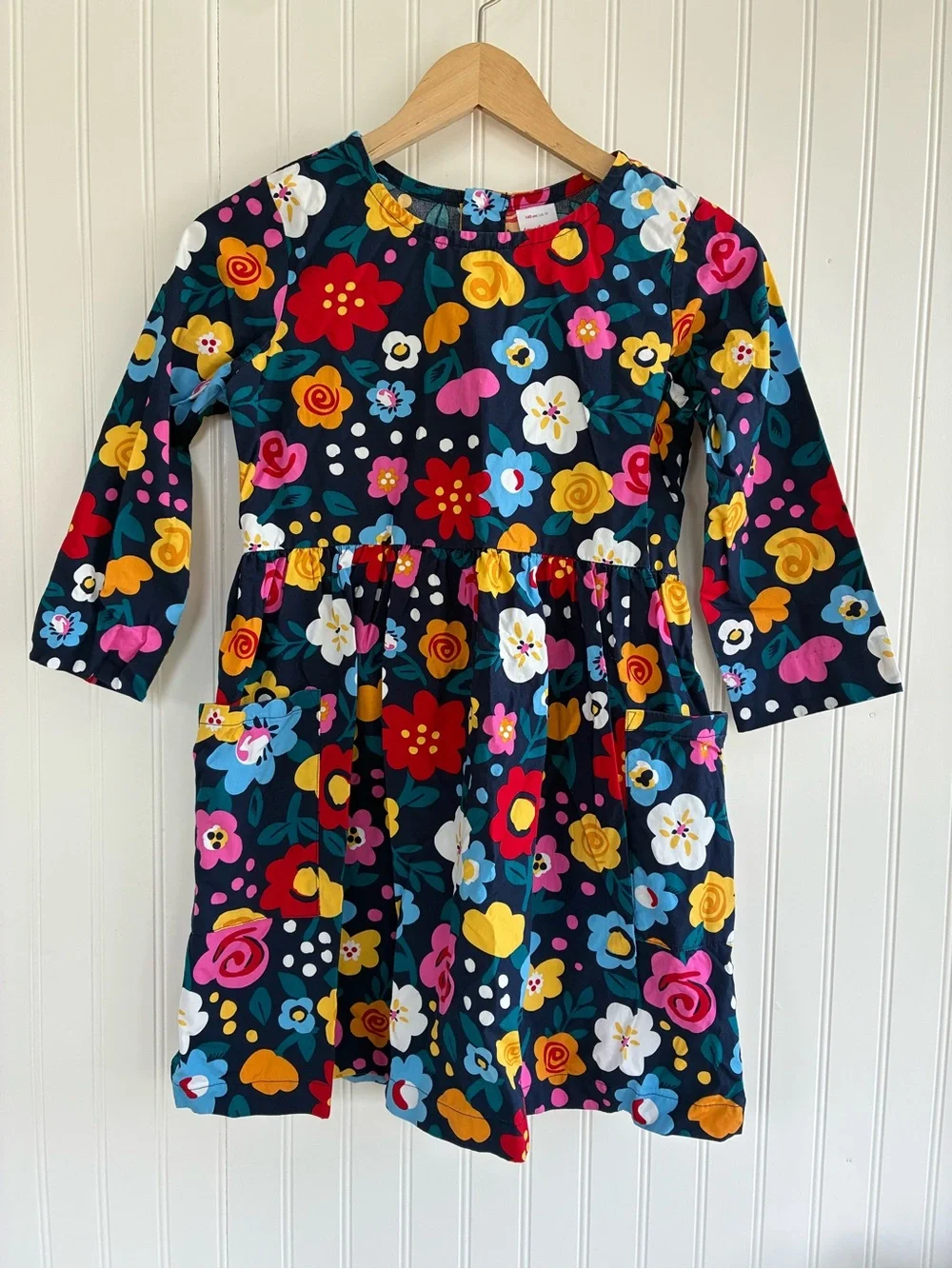 Hanna Andersson Girls Navy Floral Long Sleeve Dress